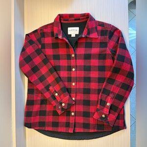 Orvis Red and Black Checkered Flannel Shirt Jacket